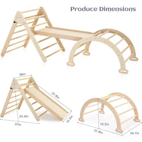 Pillowhale Extra‑Large Montessori Wooden Climbing Triangle Set—Foldable Toddler Gym Triangle, Climbing Ramp & Arch, Indoor Playground for Toddlers 12  Months