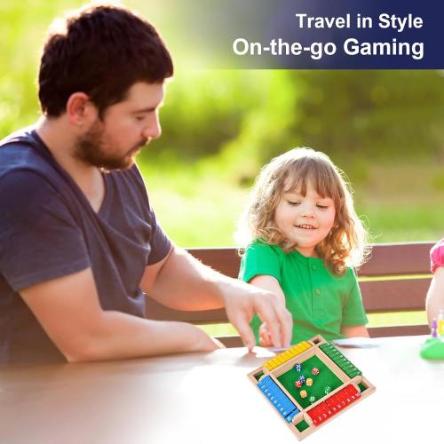 Shut The Box Game Wooden - Travel Board Game Small Size 8.6 Inch - Close The Box Dice Game - 8 Dice 10 Numbers