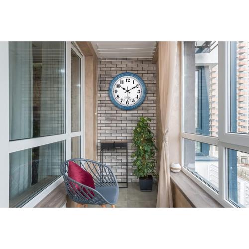 JENLYSTIME 12 Inch Indoor/Outdoor Retro Waterproof Wall Clock with Thermometer Silent Round Quartz Battery Operated Easy to Read Decorative for Kitchen Patio,Bathroom,Deck,Porch,Pool(Blue)