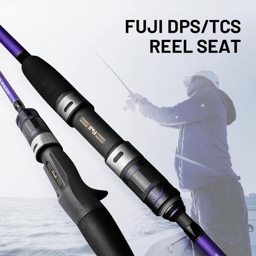 Purple Cruiser Shadow Saltwater Fishing Rod 6' 6'3' 6'6'' Spinning & Casting Rod with Full Fuji A Guides and Fuji Reel Seat for Grouper Amberjack Tuna Cobia Wahoo and Mahi-mahi