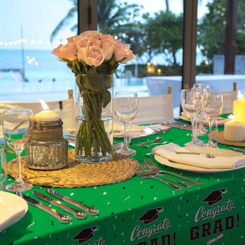 Gatherfun Graduation Party Decorations, Gongrats Grad Tablecover for Graduation Party Supplies, 3 pcs Green Table Cloths, 54x108