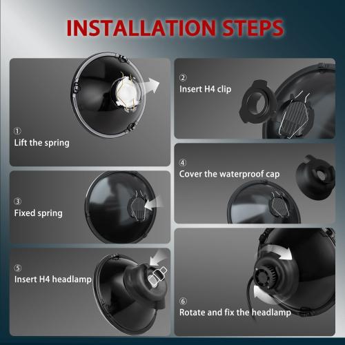 H4/9003 LED Headlight Bulbs   7 Inch H6024 Glass Round LED Headlight Housing,Halogen Sealed High Low Dual Beam,Original Classic Look Conversion Pair Kit Pair