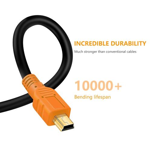 Tan QY Mini USB Cable 15Ft, USB 2.0 Type A to Mini B Cable Male Cord for GoPro Hero 3 , Hero HD, Cell Phones, MP3 Players, Digital Cameras etc (15Ft/5M, Orange)