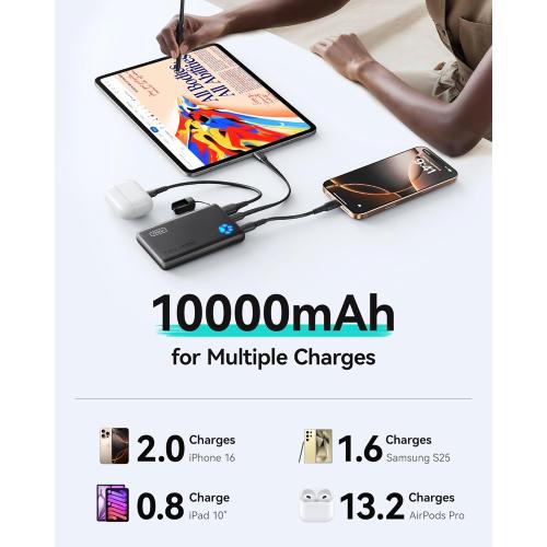 Black INIU Portable Charger, Ultra Slim 10000mAh 45W PD Power Bank, USB C in&Out Fast Charging Battery Pack, Travel Essential Phone Powerbank Compatible with iPhone 17 16 15 Samsung S22 S21 Google iPad etc