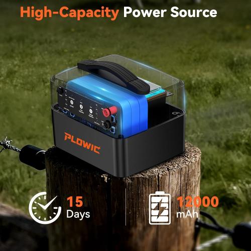 Solar Electric Fence Charger for Livestock: 30 Miles Solar Fence Charger, 12KV 1.5J Output Electric Fence Energizer with 12000mAh Battery, 15W Solar Panel, IP65 Waterproof for Poultry Garden