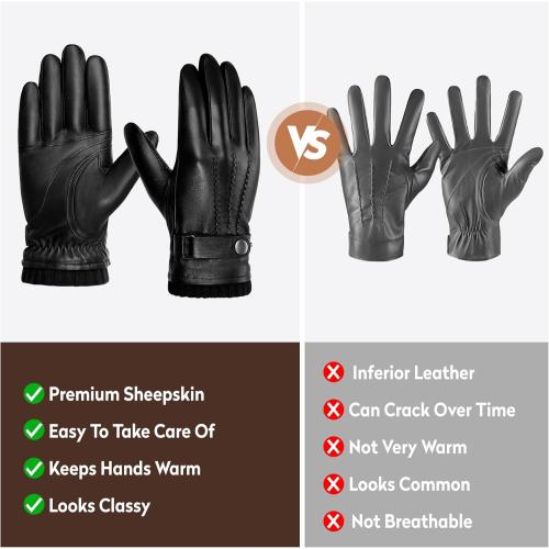 BISON DENIM Sheepskin Leather Gloves for Men, Winter Warm Touchscreen Gloves with Cashmere Lining, Driving Motorcycle Gloves (XXL)