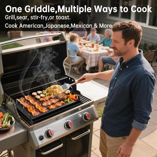 Size 17x13 Universal Griddle for Gas Grill - 17 x 13 Flat Top Grill Plate with Nonstick Ceramic Coating, Griddle Insert for Gas Stove, Outdoor Camping & Tailgating