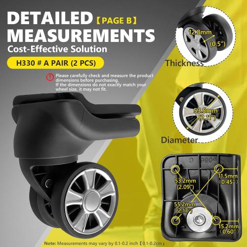 Luggage Wheels Replacement Wheel for Luggage Suitcase Repair 360° Rotating Suitcase Replacement Wheels with 4 Mounting Holes H330 (A Set - 2 pcs)