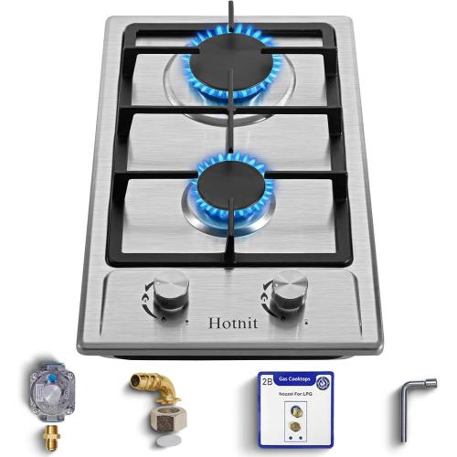 Size 12 x 20 Hothit 2 Burner Propane Gas Cooktop, 12 Inch LPG/NG Dual Fuel Built-in Gas Stove Top, Stainless Steel Electronic Ignition Gas Hob for Apartment, Outdoor, RVs(L12×W20)…