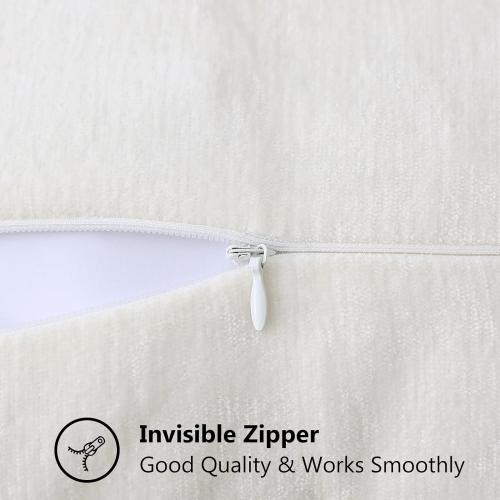 decorUhome Spring Chenille Soft Cozy Throw Pillow Covers 22x22 Set of 2, Modern Farmhouse Boho Velvet Decorative Euro Sham Pillow Cases with Stitched Edge for Couch Sofa Bed Home Decor, Cream White