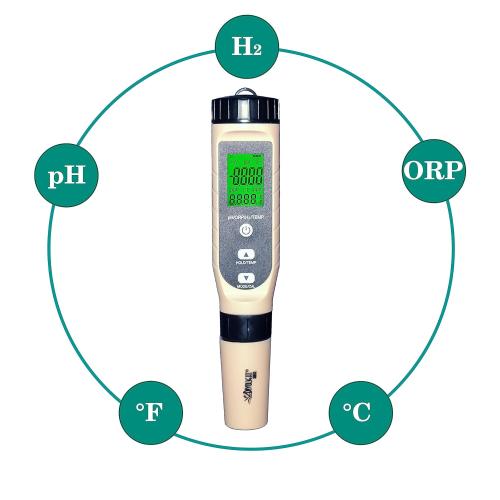 4-in-1 Digital pH/ORP / H2 / Temp Meter with ATC, 0.01 Resolution High Accuracy Hydrogen Concentration Tester for Drinking Water Hydroponics Aquariums Swimming Pool Laboratory
