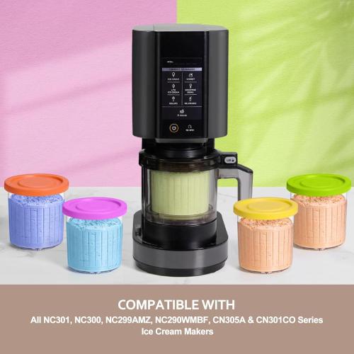 Ninja Creami Pints and Lids - 4 Pack Ninja Creami Containers, 16oz Creami Pint Containers Compatible with Ninja NC299AMZ & NC300s Series Ice Cream Maker - Dishwasher Safe & Good Sealing