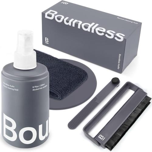 Boundless Record Cleaning Kit - 6.75oz Record Cleaner Solution, Microfiber Cloth & Label Protector Bundle with Vinyl Brush & Stylus Brush - 5 Piece Cleaning Kit