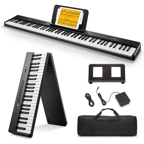 Donner DP-10 Portable Piano Keyboard 88 Keys for Beginner, Bluetooth Foldable Piano Keyboard with 128 Rhythms&Tones, Chord, Record, Drum Kit, Folding Digital Piano Bundle with Pedal, Piano Bag, Black