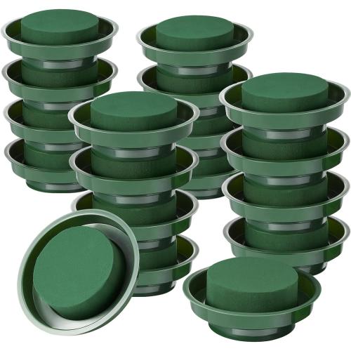 Maitys Floral Foam with Bowl 4.7 Inch Green DIY Flower Arrangement Kit Round Wet Foam, Wedding Aisle Flowers, Party Decoration(24 Pieces)