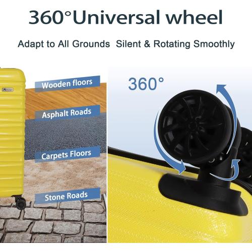 Luggage Sets 3 Piece(20/24/28)-Suitcase Set- Luggage with Wheels-PC   ABS Durable Lightweight Rotating hardshell suitcase 5PCS(Yellow)