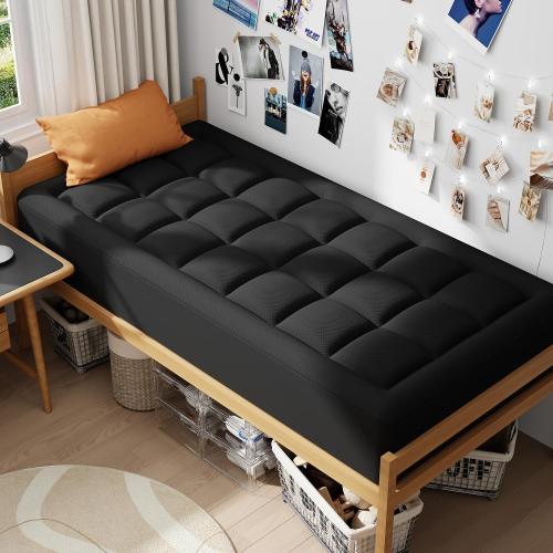 Black Twin Size ELEMUSE Dual Layer 3 Inch Memory Foam Mattress Topper Twin, 2 Inch Cooling Gel Memory Foam Plus 1 Inch Down Alternative Pillowtop Mattress Pad with Cooling Cover, Soft Comfort Support, Black