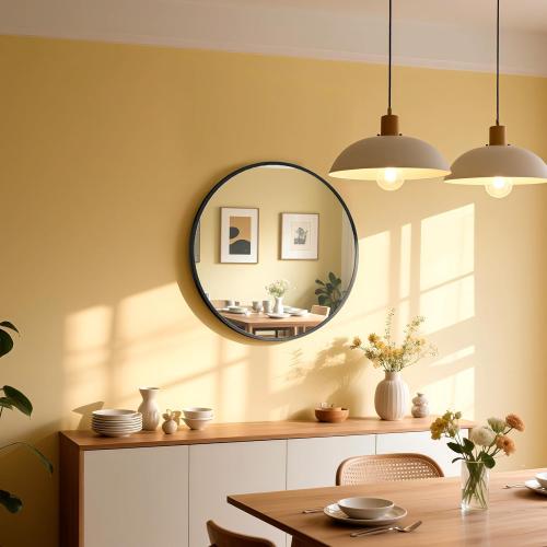 30x30 Round Wall-Mounted Mirror,Tempered Glass Bathroom Vanity Mirror,Modern Style,Round Hanging,Aluminum Alloy Frame,Circle Mirrors for Living Room,Bathroom,Vanity,Entryway