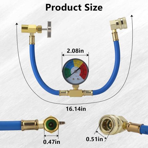 BFXM R134A Refrigerant Charge Hose, AC Recharge Hose with Gauge
