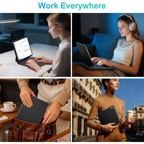 Jibrealg Magic Keyboard for iPad A16, Lightweight Keyboard Case for iPad 11th (A16 2025) & 10th Generation (2022), Ultra-Slim Smart Keyboard with Trackpad, 7 Colors Backlight, Black