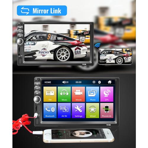 Rimoody 7 Inch Double Din Car Stereo Car Radio Touch Screen Bluetooth Handsfree Mirror Link USB SD FM Multimedia Radio with Backup Camera Wireless Remote Control Car Audio Receivers