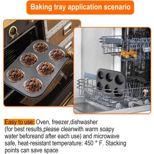 2 Packs Round Muffin Baking Pan, Premium Steel Muffin Pan for Baking, Cupcake Tin Cheesecake Pans, Bakeware Muffin Top Pan (6 Cups,Black)