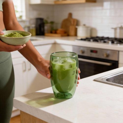 Double Wall Glass Cup Set of 2 - Insulated Coffee Mug for Hot&Cold Drinks - for Home Café Iced Matcha, Coffee, Mixed Drinks, Colored Premium Borosilicate Glass in Ocean Blue/Botanic Green