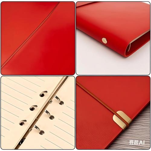 KAFENDA A5 6 Ring Vegan Leather Refill Notebook 80 Sheets (Red)