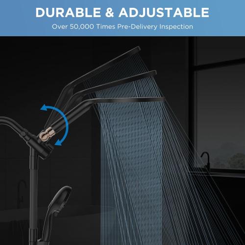 MakeFit Dual Handheld Shower Head Combo, 2-in-1 Rain Shower Heads System 8 Inch Rainfall Shower Head and 10 Modes High Pressure Hand Held Showerhead with Built-in Power Wash
