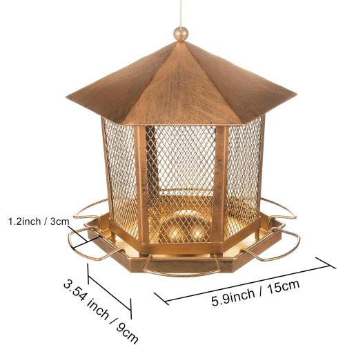 Bird Feeder for Outdoor, Retro Metal Birdfeeder Outside Hanging, Attracting Wild Birds Chickadees Goldfinches Cardinals Finches and Sparrows (Bronze)