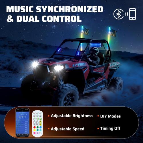 2 PCS 4FT Whip Lights with Spring Base, APP & Remote Control Led Whip Lights for Side by Side, Spiral RGB Chasing Lighted Whips with Rocker Switch, Music Led Whips for UTV ATV RZR SXS Can-Am