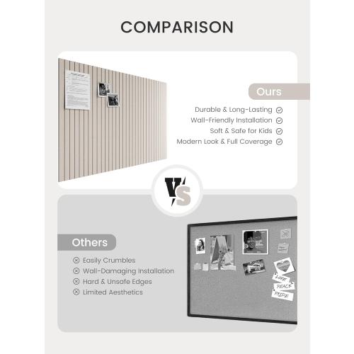 Bumusty Large Cork Board Alternative-48 x 36 Felt Bulletin Board Tiles, with 30 Pushpins, 70 Adhesive Tabs, 12-Pack Slat Wall Paneling, Cork Boards for Office Push Pin Board Felt Board-Oatmeal