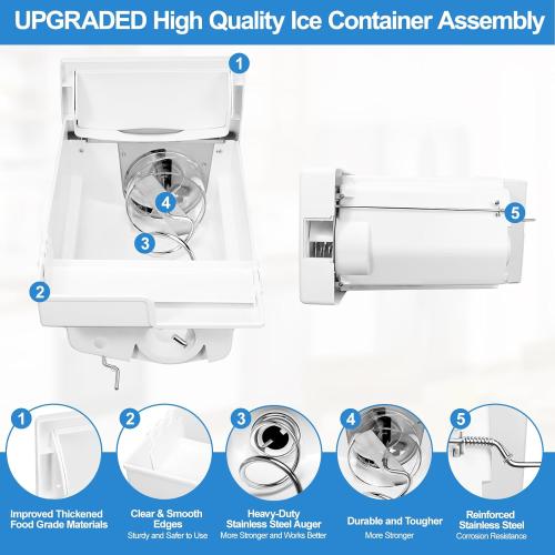 Upgraded 241860803 Refrigerator Ice Bucket Compatible with Frigidaire Ice Maker Replacement Ice Bin Container Auger Assembly AP4300918 LFSS2612TF0 FFSS2615TS0 FFHS2611PFEA LFSS2612TE0 Ice Maker Parts