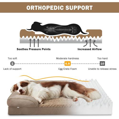 INVENHO Orthopedic Dog Beds Large Sized, XL Washable Dog Sofa with Egg-Crate Foam, Waterproof Lining and Non-Skid Bottom