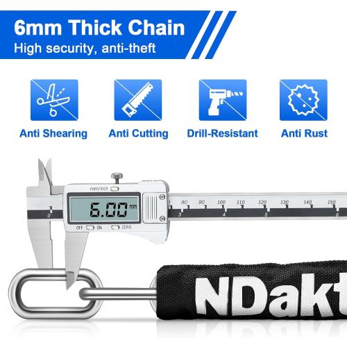 NDakter Bike Lock, 5 Digit Combination Heavy Duty Anti Theft Bicycle Chain Lock, 2.62/3.2/4.27/5/6Ft Long, High Security Resettable, Suitable for Bike, Scooter, Door, Gate, Fence-4/6mm Thick
