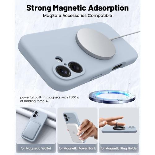 OTOFLY Compatible with iPhone 16 Case, Compatible with MagSafe, Shockproof Magnetic Silicone Case for iPhone 16,[Military Grade Protection] [2 Pack Screen Protectors], Baby Blue