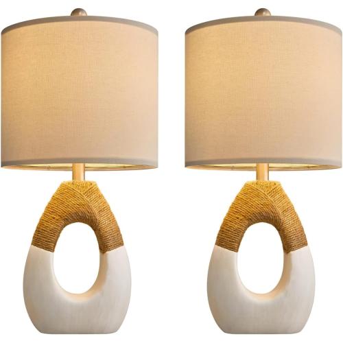 OYEARS 19'' Small Boho Table Lamps for Bedroom Set of 2, Farmhouse Rattan Bedroom Lamps for Living Room Rustic Home Decor, Nightstand Bedside Lamps for Sofa Table Entry Way, Suitable for Small Places