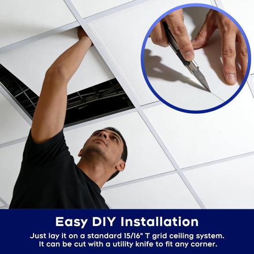 Premium PVC Smooth Drop Ceiling Tiles 2ft x 4ft - Waterproof, Fire-Rated, Washable, Drop in Installation - No Rot, No Sag, 10-Pack Cover 80 Sq. Ft, White