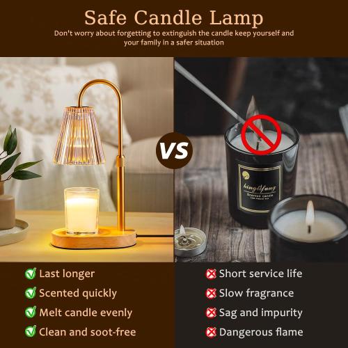 Candle Warmer Lamp with Timer: Electric Candles Wax Warmers Glass Lamps for Jar Candles Burner Adjustable Height and Dimmable Light Modern No Flame Scented Candle Warming Lantern, Amber