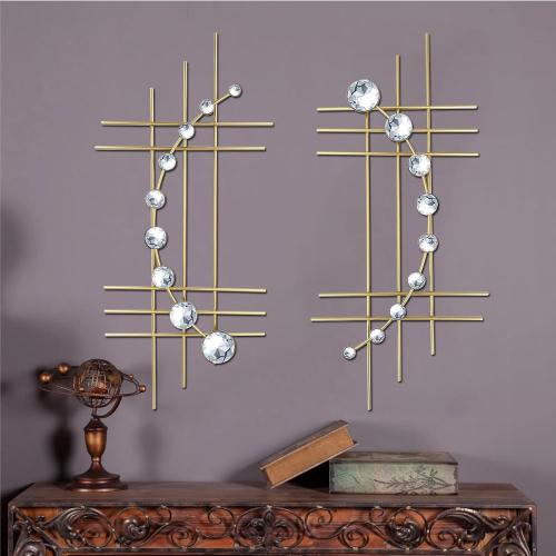ZEXUIRU 2 Pcs. Abstract Metal Art for Wall Decor Living Room Bedroom Bathroom Office Metal Bling Modern Geometric Hanging Vertical Small Iron Sculpture Plaque Pack -Gold 16.5in