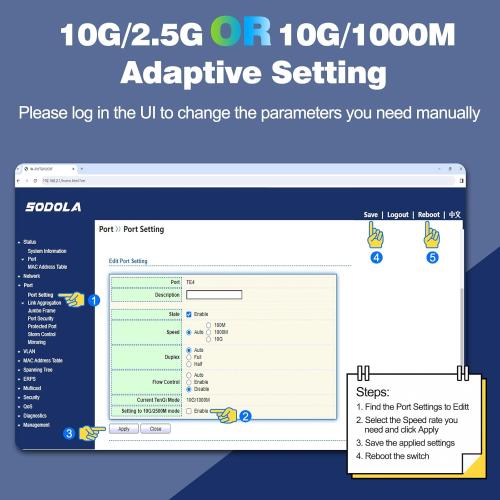 SODOLA 8 Port 10G Web Managed Switch, 8X10G SFP  Ports, Link Aggregation/QoS/VLAN/IGMP, Wall Mounted Fanless 10Gb Multi-gig Network Switch（SFP Ports Only