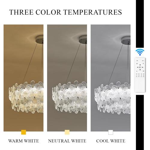 32'' Flower LED Chandelier Large Luxury Crystal Light Fixture Chrome Dimmable Modern Chandeliers Light with Remote Control for High Ceiling Foyer Living Room Bedroom Entryway(3000K-6500K)
