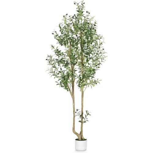 HZXGCP Olive Tree Olive 7 feet, Artificial Olive Tree with White Pot, Fake Tree with 1882 Dense Leaves & 96 High-Simulated Olive Fruits - Easy Assembly, Low Maintenance (Olive Tree 7ft)