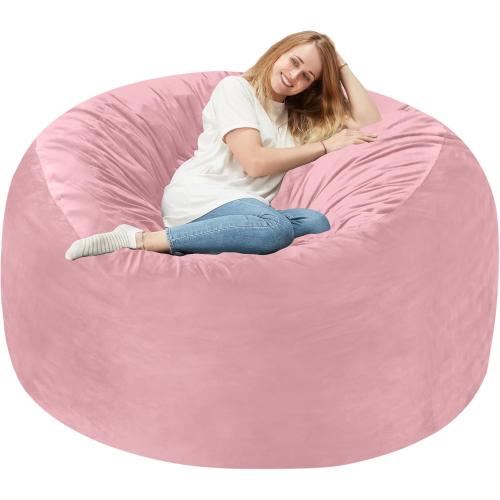 Homguava 4 FT Bean Bag Chair: 4' Bean Bags with Memory Foam Filled, Large Beanbag Chairs Soft Sofa with Dutch Velvet Cover-Light Pink