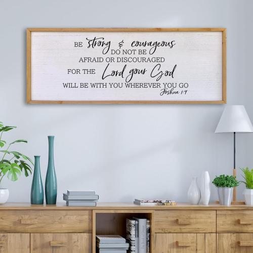 Size 40x 15 Be Strong And Courageous Sign Wall Decor 40x15 Large Farmhouse Living Room Plaque Joshua 1:9 Bible Verse Inspirational Quote Positive Faith Home Hanging Rustic Catholic Scripture Christian Art (Wood)