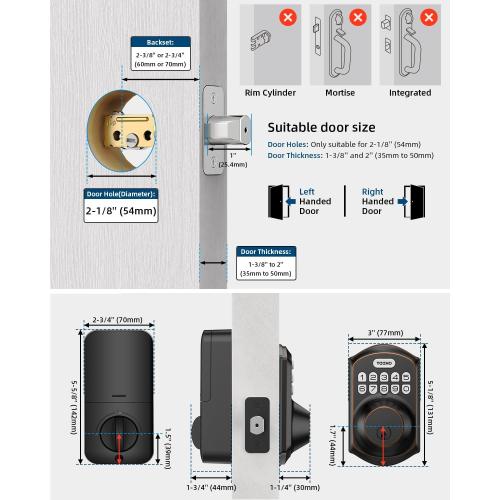TEEHO TE001 Keyless Entry Door Lock with Keypad - Smart Deadbolt Lock for Front Door with 2 Keys - Auto Lock - Easy Installation - Oil-Rubbed Bronze