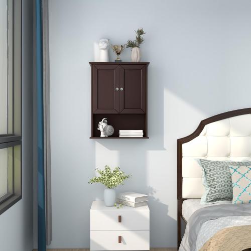 Bathroom Wall Cabinet Expresso Over Toilet Storage - 24x30 in Above Toilet Wood Medicine Cabinet with Adjustable Shelf & 2 Door Mounted Wall Cabinet