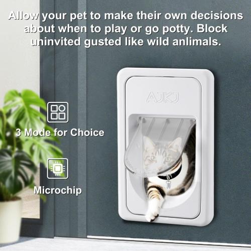 AJKJ Smart Electronic Pet Door, Automatic Cat Dog Door with 3 Modes, Battery Powered Electronic Sensor Pet Door with 1 Sensing Key, Fit for Small/Medium Pets Up to 35lbs - Small Size