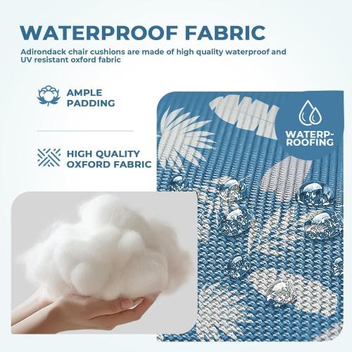 Rocking Chair Cushion, Waterproof Chairs Cushions for Adirondack Chairs Patio Couch High Back Thicked Cushions Outdoor and Indoor with Ties, Blue Leaf