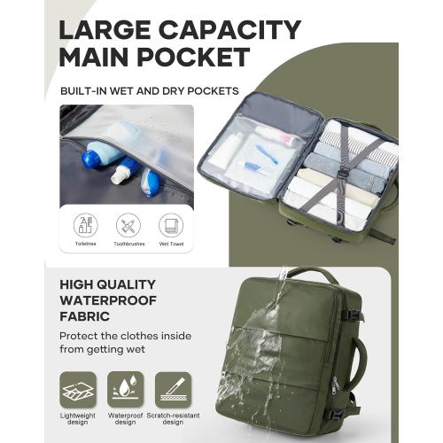 Large Travel Backpack For Women Men,Carry On Backpack For Traveling On Airplanes,Personal Item Travel Bag Laptop Work Backpacks Olive Green
